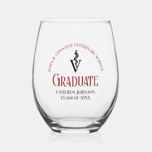 Red Veterinary School Graduation Custom Stemless Wine Glass