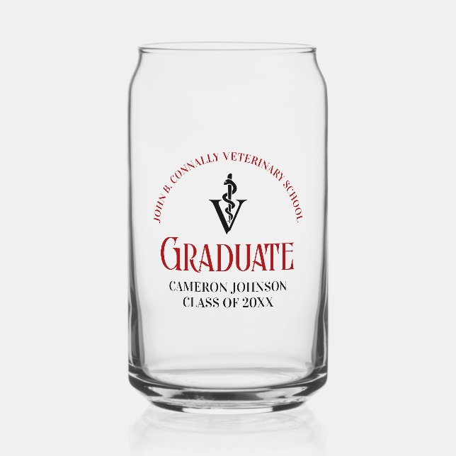 Red Veterinary School Graduation Personalized Can Glass (Front)