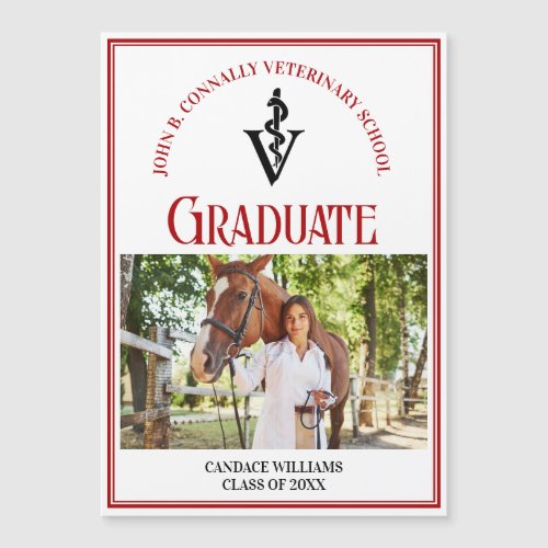 Red Veterinary School Photo Graduation Magnet Card