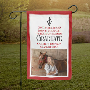 Red Veterinary School Photo Graduation Party Garden Flag