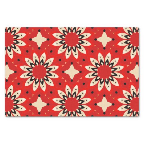 Red Vibrant Floral Ethnic Geometric Mosaic Pattern Tissue Paper