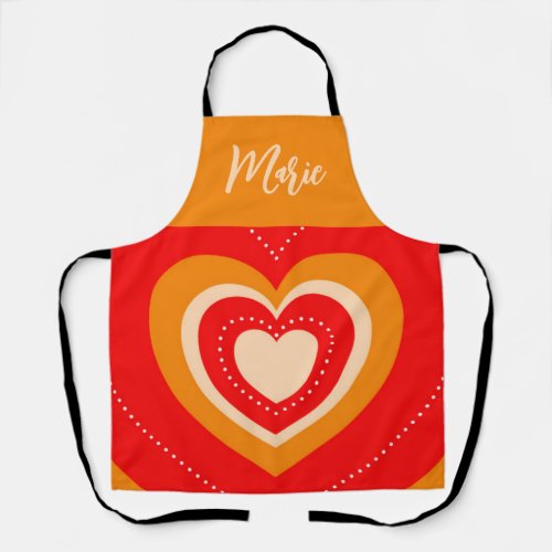 Red Vibrant Heart Cute Personalized Name Apron