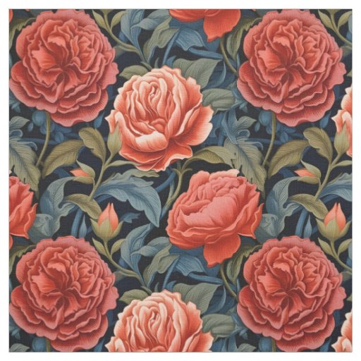 Red Victorian Roses  Fabric