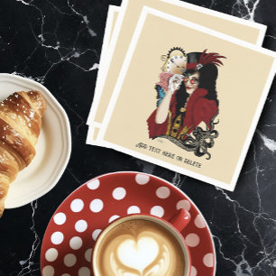 Red Victorian Steampunk Lady Vintage Octopus Napkins