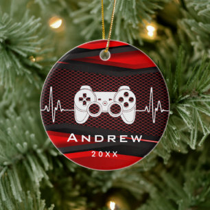 Red Video Game Controller Gamer Gaming Boys Name Ceramic Ornament