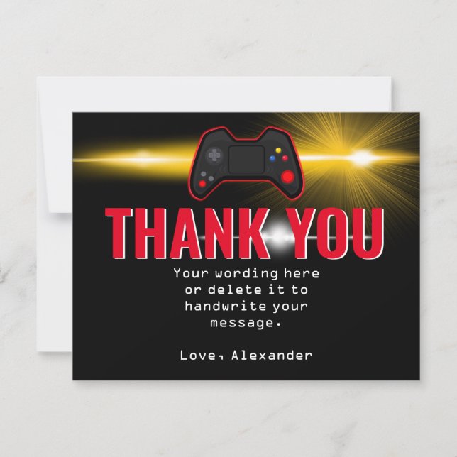 Red Video Game Party Thank You Card (Front)