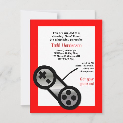 Red Video Gaming Party Invitation
