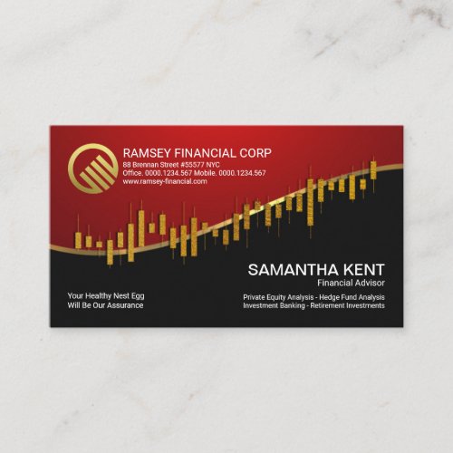 Red Vignette Gold Stock Exchange Graph Financial Business Card