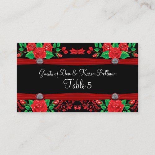 Red Vine Roses On Black Table Business Card Template