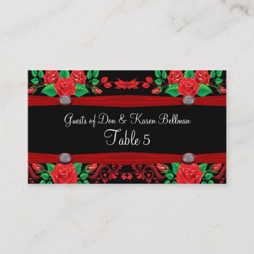 Customizable Red Vine Roses On Black Table Business Card Template