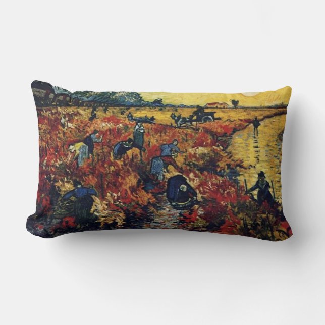 Red Vineyard, Vincent van Gogh Lumbar Pillow (Front)