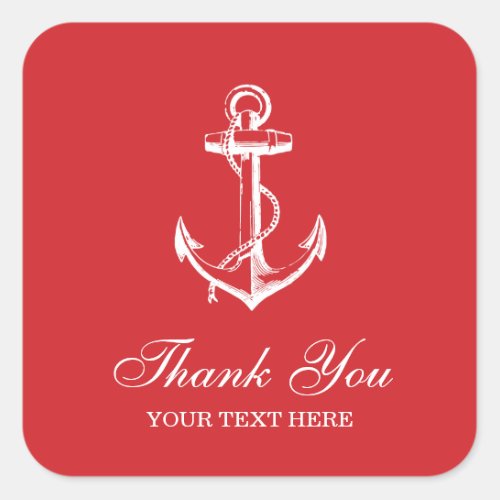 Red Vintage Anchor Thank You Favor Square Sticker