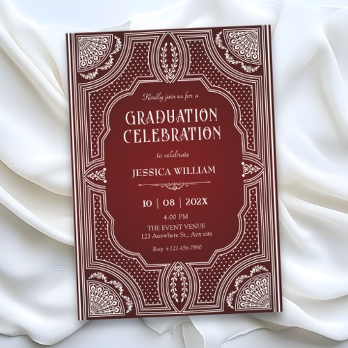 Red vintage art deco graduation invitation