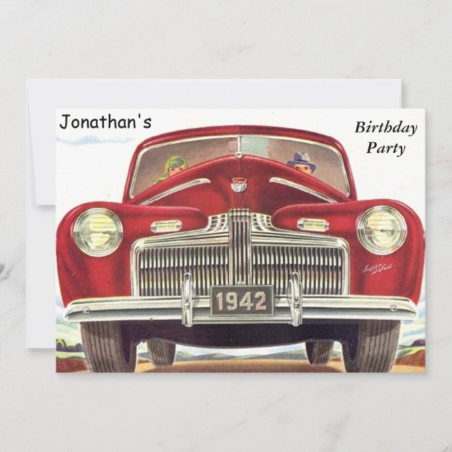 Red Vintage Auto Birthday Party Invitation (Front)