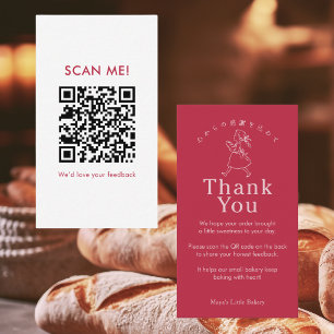 Red Vintage Bakery Girl Leave a Review QR Code Business Card