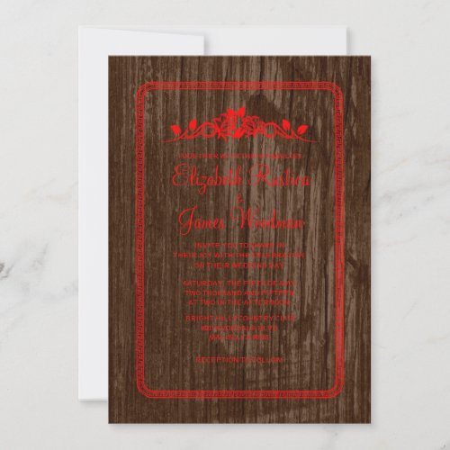 Red Vintage Barn Wood Wedding Invitations