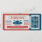 Red Vintage Baseball Ticket Birthday Invitation (Front/Back)
