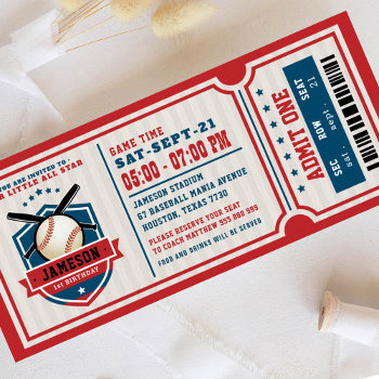 Red Vintage Baseball Ticket Birthday Invitation by OwlieInvites at Zazzle