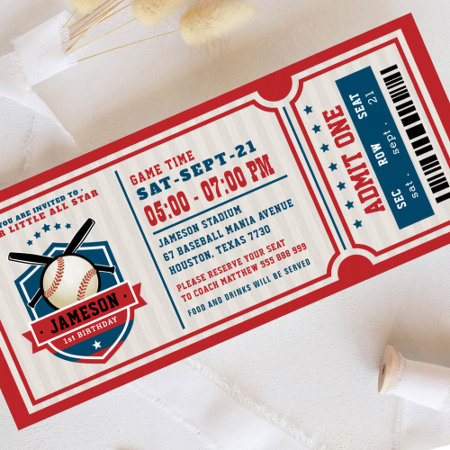 Red Vintage Baseball Ticket Birthday Invitation