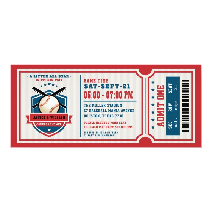 red vintage baseball ticket couples baby shower invitation  zazzle