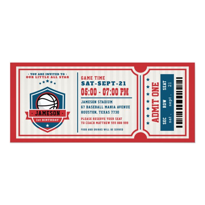 Red Vintage Basketball Ticket Birthday Party Invitation Zazzle Com
