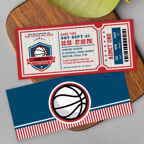 Red Vintage Basketball Ticket Birthday Party Invitation