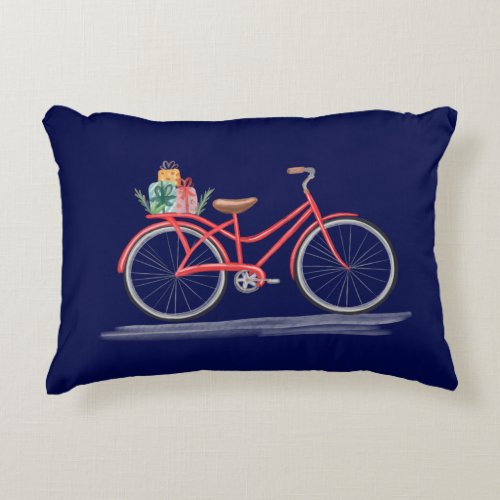 Red Vintage Bike Christmas Present Delivery Accent Pillow