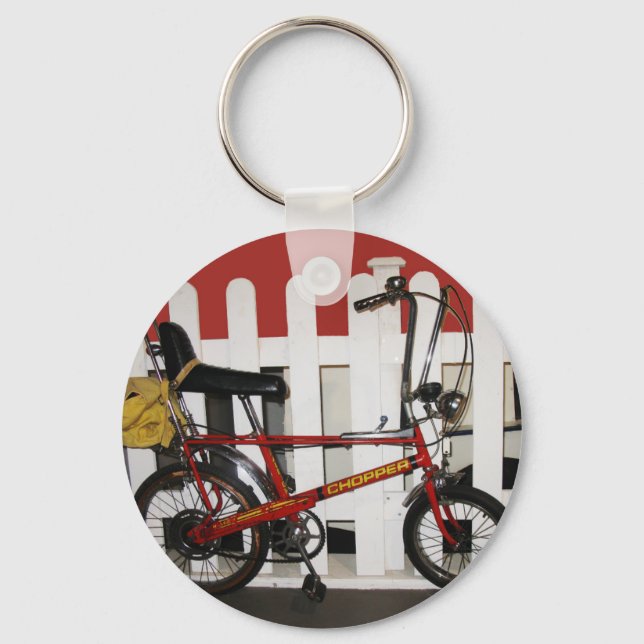Red vintage bike  retro 1970s chopper keychain (Front)