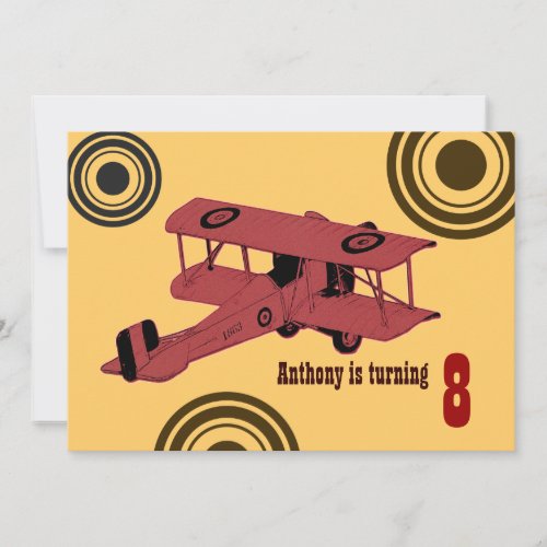 red vintage biplane boy's birthday invite