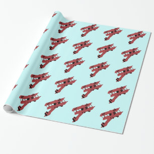 red vintage biplane toy wrapping paper