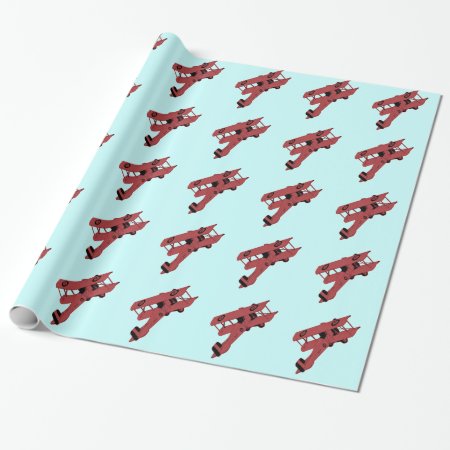 Red Vintage Biplane Toy Wrapping Paper