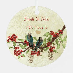 Red Vintage Bird 1st Christmas Photo Brown Notes Metal Ornament