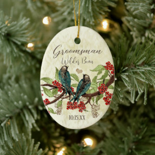 Red Vintage Bird Groomsman Ornaments