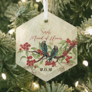 Red Vintage Bird Maid of Honor Ornaments