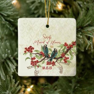 Red Vintage Bird Maid of Honor Ornaments