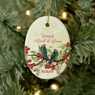 Red Vintage Bird Maid of Honor Ornaments
