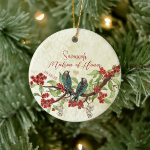 Red Vintage Bird Maid of Honor Ornaments