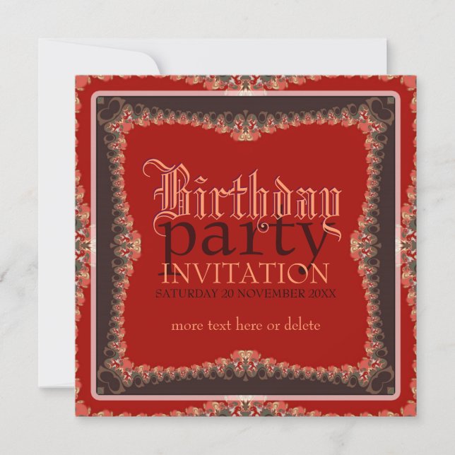 Red Vintage Bohemian Birthday Party Invitation (Front)