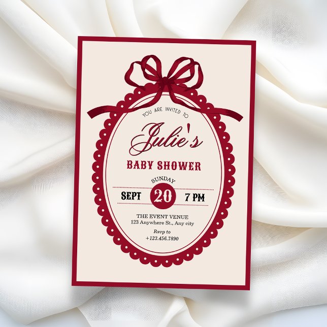 Red vintage bow baby shower invitation (Creator Uploaded)