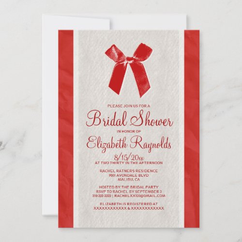 Red Vintage Bow &amp; Linen Bridal Shower Invitations