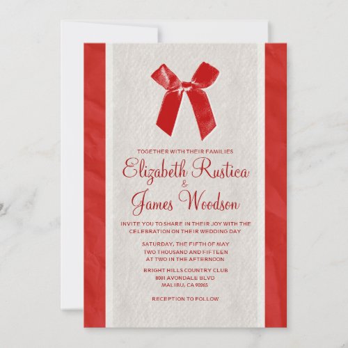Red Vintage Bow &amp; Linen Wedding Invitations