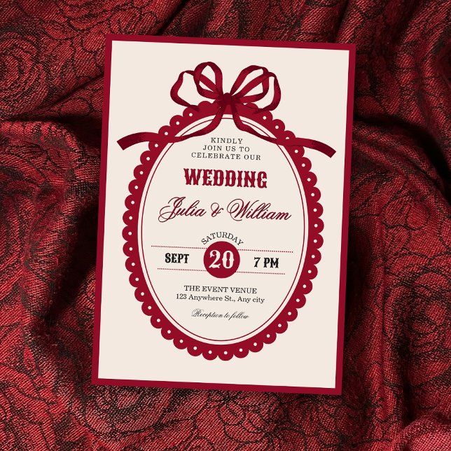 Red vintage bow wedding invitation (Creator Uploaded)