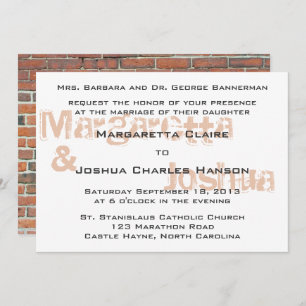 Red Vintage Brick Graffiti Wedding Invitation
