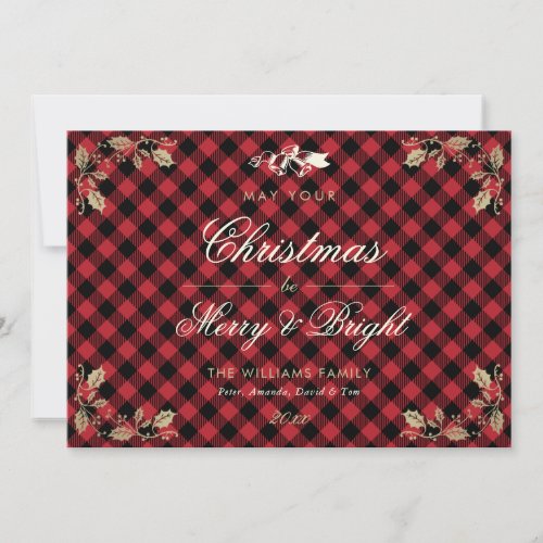 Red Vintage Buffalo Plaid Photo Christmas Cards