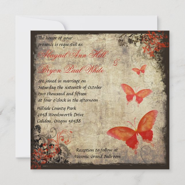 Red Vintage Butterfly Wedding Invitation (Front)