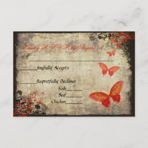 Red Vintage Butterfly Wedding RSVP Card