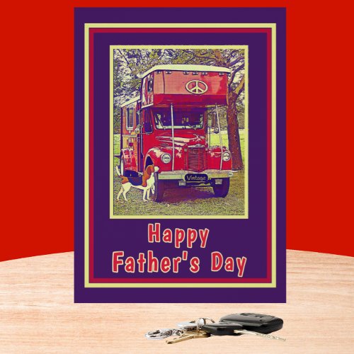 Red Vintage Camper Truck Happy Fathers Day Card