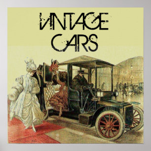 RED VINTAGE CAR /CLASSIC AUTO AUTOMOTIVE Cream Poster