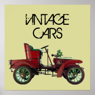 RED VINTAGE CAR /CLASSIC AUTO AUTOMOTIVE Cream Poster