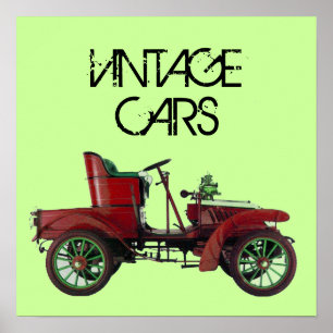 RED VINTAGE CAR /CLASSIC AUTO AUTOMOTIVE Green Poster